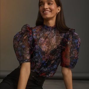 New Anthropologie Maeve puff-sleeved organza blouse size small